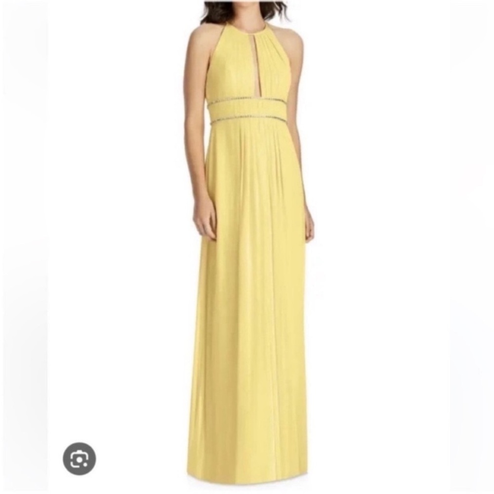 Jenny Packham Lux Chiffon Halter Bridesmaid Dress Lemon Drop Yellow Size 12